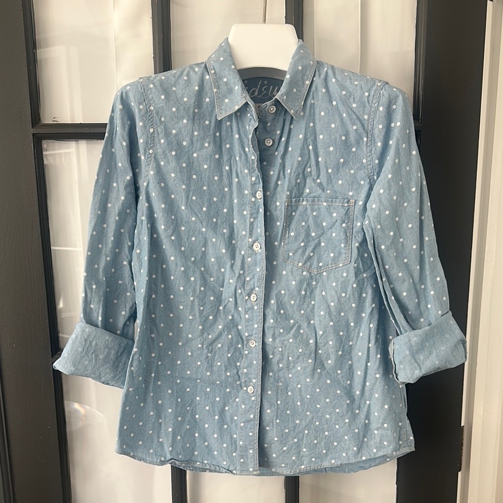 Madewell cotton polkadot button front oxford shirt small